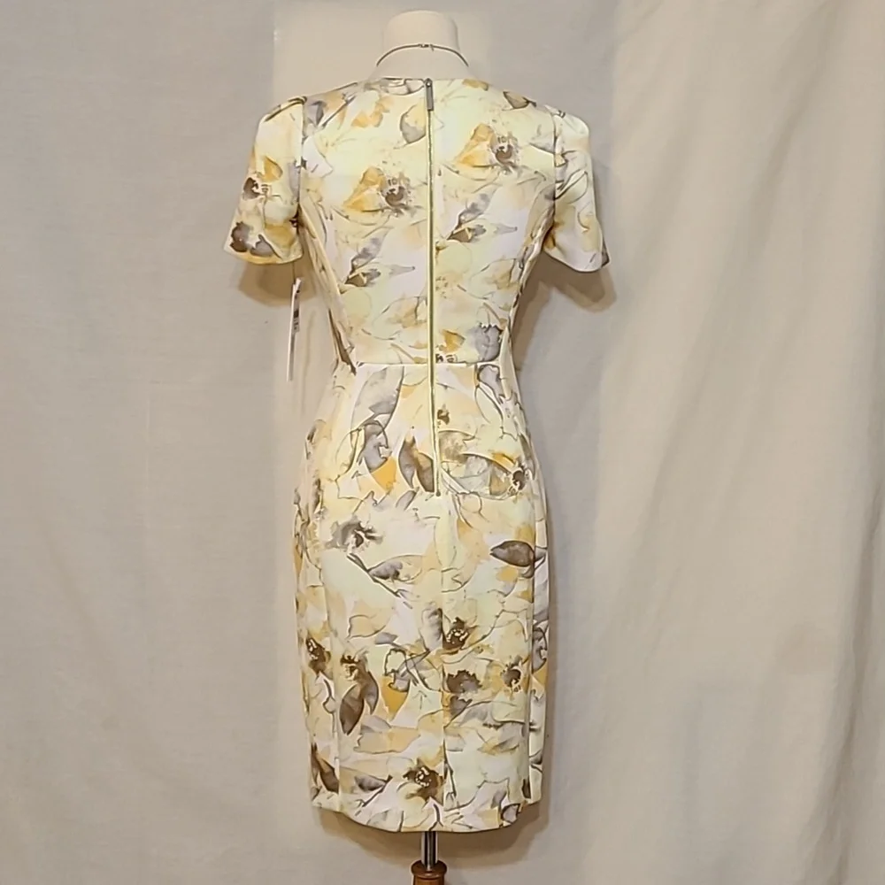 Calvin Klein Yellow Floral Detail Short Sleeve Sheath Dress - Picture 4 of 11